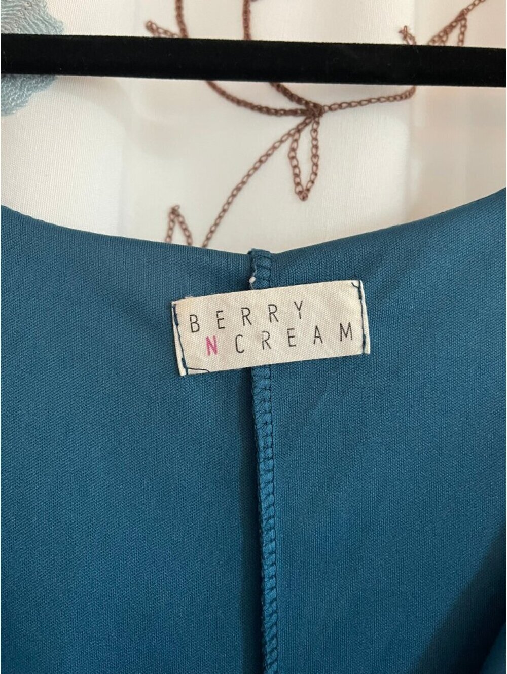 Berry N Cream | Sz L | Teal Floral and Skull Print Boho Mini Dress - Picture 3 of 7